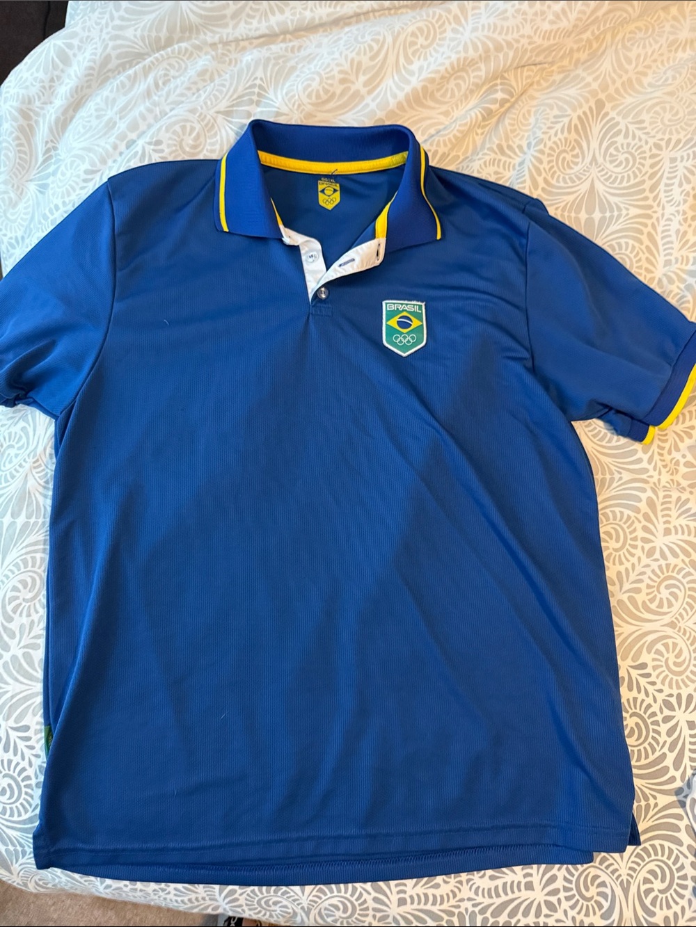 Brazil Crest Blue Polo Shirt with Yellow Trim